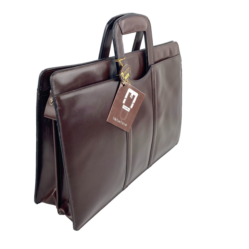 NEW Michael Scott Leather Briefcase Computer Bag Burgundy Brown Attaché Case